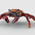 Red And Orange Crab Shaped Building Block Toy With Mechanical Legs