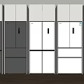 Modern Style Refrigerators in Gray and White Colors Arranged Side by Side in a Row