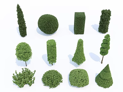 Various Trimmed Shaped Bushes For Garden Landscaping And Outdoor Design Ideas 3d model