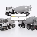 Multiple Angles View of Heavy Duty Concrete Mixer Trucks as Construction Utility Vehicles