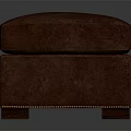 Brown Leather Square Ottoman With Stitching Detail And Wooden Legs