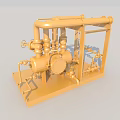Golden Industrial Equipment Unit Featuring Pipes Valves Cylinders and Frame Structure Model