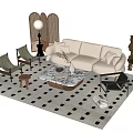 Quiet sofa tea table combination 3d model