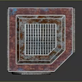 Vintage Computer Device With Blue Red Rusty Textured Surface And Circular Grille Panel