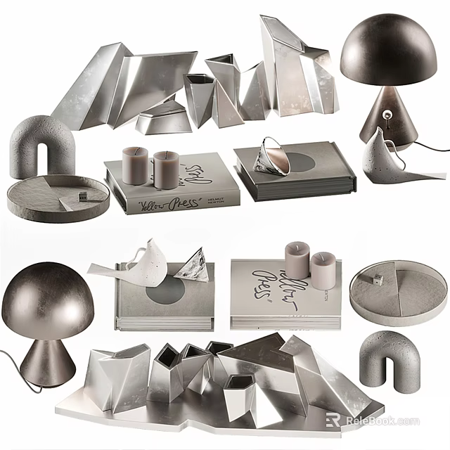 Modern Decorative Ornament Set with Geometric Trays Candle Holders and Figurines 3d model 