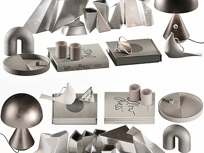 Modern Decorative Ornament Set with Geometric Trays Candle Holders and Figurines 3d model
