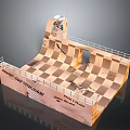 Wooden Skate Ramp With Checkerboard Design Featuring Grand Prix And Olympic Skate Park Logos