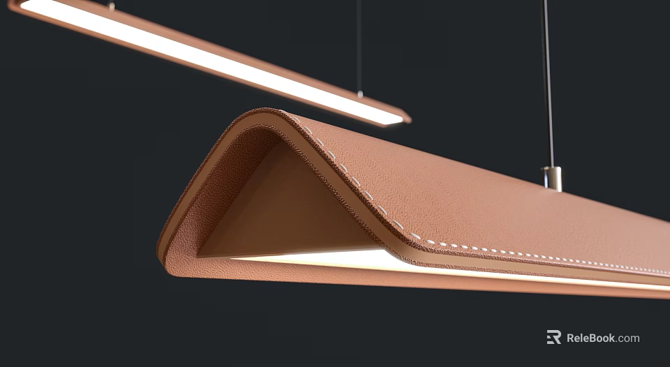 Pair of Modern Leather Pendant Lights With Long Stitched Design And Warm Illumination 3d model 