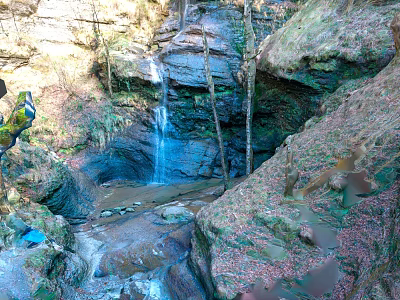 Natural Garden Landscape Featuring Scenic Waterfall Flowing Through Rocky Terrain Lush Trees And Clear Stream 3d model