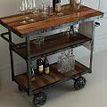 Vintage Metal Trolley With Wine Bottles Glasses Ice Bucket And Notre Dame