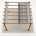 Outdoor Wooden Frame Canopy With Gray Fabric Panels And Paved Floor