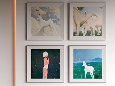 Framed Abstract Paintings Wall Art Display With Figurative Animal And Nature Themes 3d model