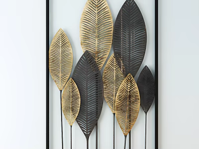 Elegant Modern Leaf Shaped Metal Wall Decor With Gold Black Accents 3d model