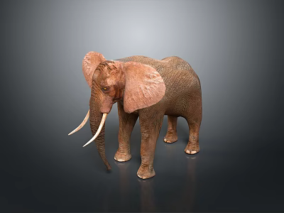 Detailed Brown Elephant Sculpture With Large Ears And Long Tusks On Dark Background 3d model