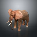 Detailed Brown Elephant Sculpture With Large Ears And Long Tusks On Dark Background