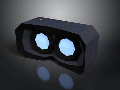 Black Computer VR Headset With Polygonal Design And Illuminated Blue Lenses 3d model
