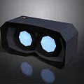 Black Computer VR Headset With Polygonal Design And Illuminated Blue Lenses 3d model