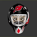 Hockey Goalie Helmet With Black Red White Flame Design And Protective Cage