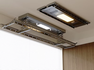 Ceiling Mounted Modern Clothes Rack With LED Lights Metal Frame Indoor Window Area 3d model