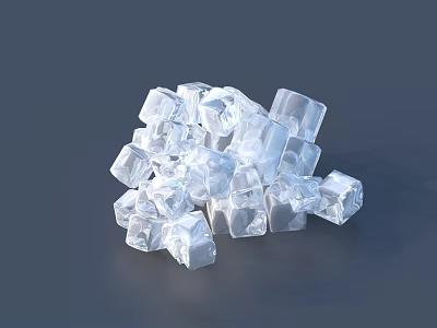 Decorative Ornament Set of Transparent Cube Shaped Ice Cubes Stacked on Gray Background 3d model