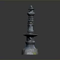 Intricately Designed Blue Column With Carved Human Characters And Animal Creatures
