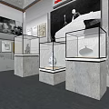 Glass Display Cabinets Showcasing Blue And White Vase And White Porcelain Vessel In Exhibition Space