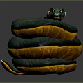 Green and Yellow Coiled Snake Character with Red Eyes 3d model