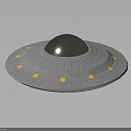 Alien Creature Flying Saucer UFO With Silver Dome Gray Base And Yellow Dots