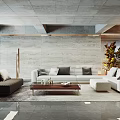 Modern Living Room Interior Design With White Sofa Coffee Table And Large Plant