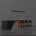Modern Black Marble Bar Counter With Underlighting Pendant Light And Black Bar Stools
