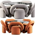 Modern Fabric Dining Table Set With Glass Top And Curved Armchairs In Gray Orange