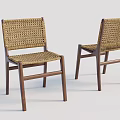 Modern Natural Style Dining Chairs Set of Two With Woven Seat Backrest And Wooden Frame