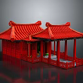 Chinese Traditional Red Architecture With Overhanging Eaves Red Roof Wooden Pillars And Open Veranda