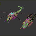 Two Military Style Helicopter Models With Multiple Rotors And Gray Bodies 3d model