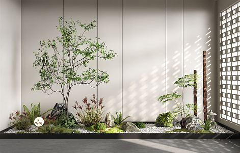 Modern landscape sketch courtyard landscape sketch plant pile landscape tree stone fern pebble moss 3d model