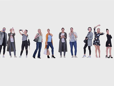 Group of People in Various Poses and Casual Clothing Standing Together 3d model