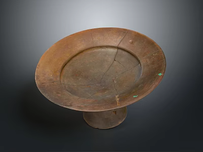 Vintage Wooden Round Tray with Repaired Cracks and Sturdy Base for Home Use 3d model