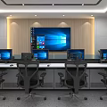 Professional Modern Monitoring Room Interior With Multiple Monitor Screens Control Desk And Chairs