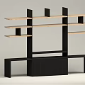 Modern Minimalist TV Stand with Black Frame Light Wood Shelves and Vertical Slat Cabinet
