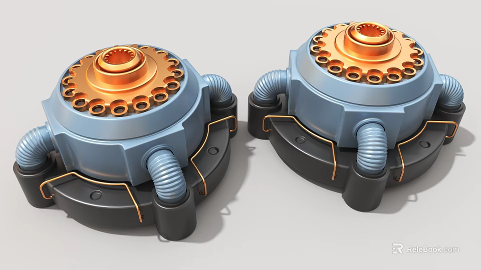 Industrial Equipment Dual Mechanical Units With Blue Orange Gear Structure And Black Base 3d model 