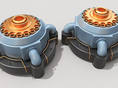 Industrial Equipment Dual Mechanical Units With Blue Orange Gear Structure And Black Base 3d model