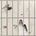 Chinese Ink Wash Landscape Paintings with Lotus Mountains and Fruits
