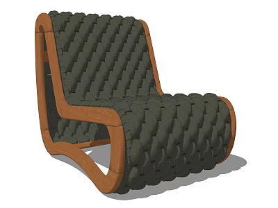 Dark Green Woven Lounge Chair With Wooden Frame And Modern Design 3d model