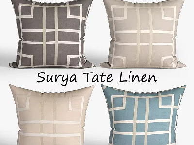 Surya Tate Linen Throw Pillows With Geometric Grid Pattern In Neutral And Blue Tones 3d model