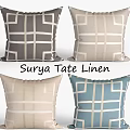 Surya Tate Linen Throw Pillows With Geometric Grid Pattern In Neutral And Blue Tones