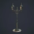 Vintage Iron Outdoor Light With Decorative Bracket And Double Lanterns For Garden Pathway