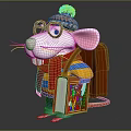 Cartoon Mouse Pom Pom Knitted Hat Glasses Holding Colorful Book Striped Sweater Red Scarf Brown Backpack Jeans