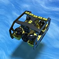 Yellow Industrial Underwater Equipment with Black Frame and Round Components in Seabed Coral Seaweed Environment