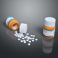 Medical Devices Including Medicine Bottles With Scattered White Tablets And Labels