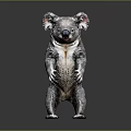 Realistic Koala Standing Upright With Detailed Fur On Gray Background